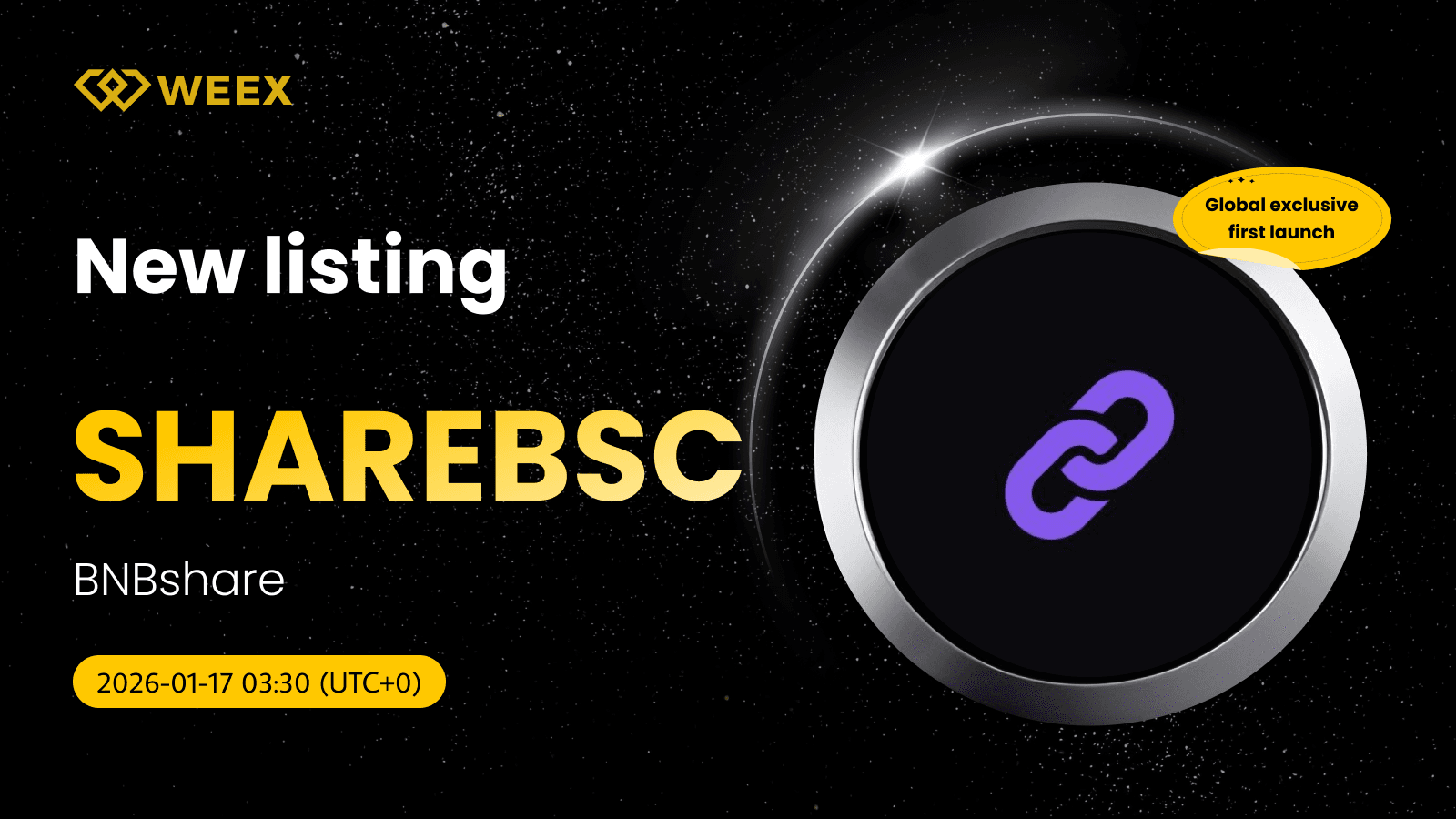 Lançamento exclusivo global: moeda BNBshare (SHAREBSC) na WEEX com par de negociação à vista SHAREBSC USDT