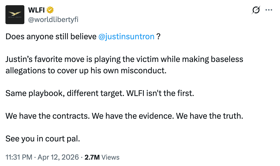 Tranh chấp Justin Sun WLFI